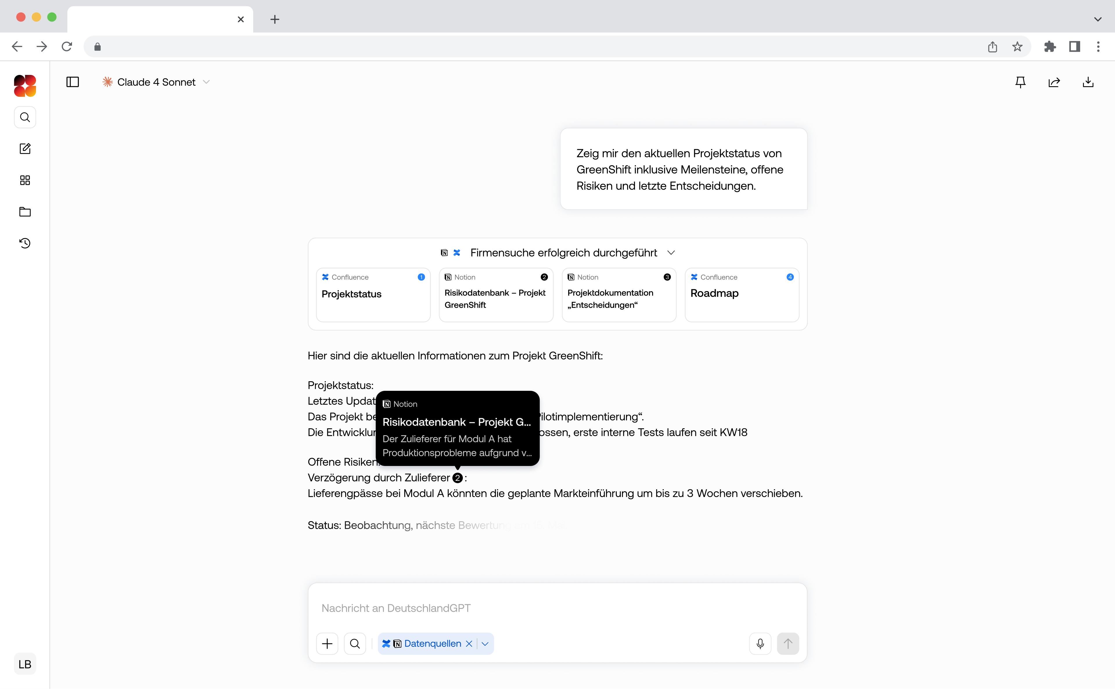 DeutschlandGPT KI-Chat — DSGVO-konforme Firmensuche mit Confluence und Notion Integration
